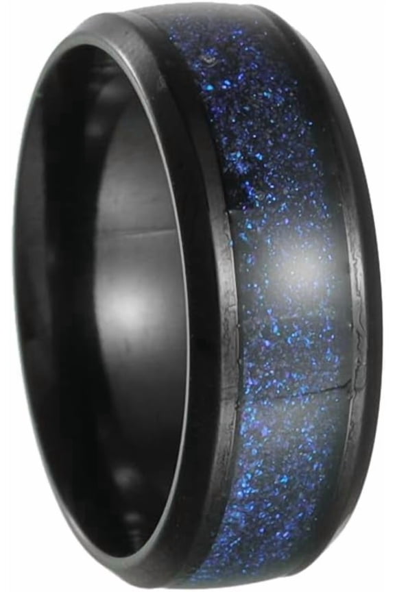 Unisex Stainless Steel Cool Unique 8MM Mysterious Romantic Blue Stars Starry Sky Inlay Ring Comfort Fit