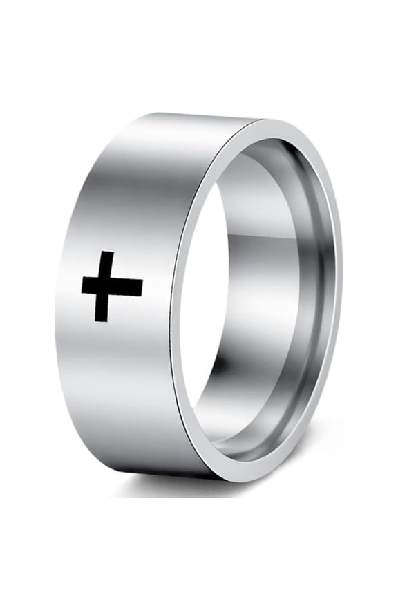 Unisex Stainless Steel Cross Ring Classic Style Band for Men Women Jewelry