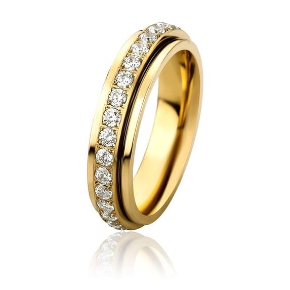 Unisex Stainless Steel Diamond Ring: Simple Geometric Design, Single Row Diamond Inlay for Everyday Wear