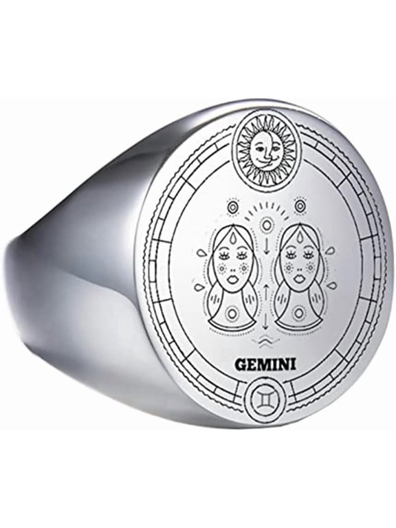 Unisex Stainless Steel Dome Solid Plain 12 Constellation Horoscope Zodiac Signet Ring