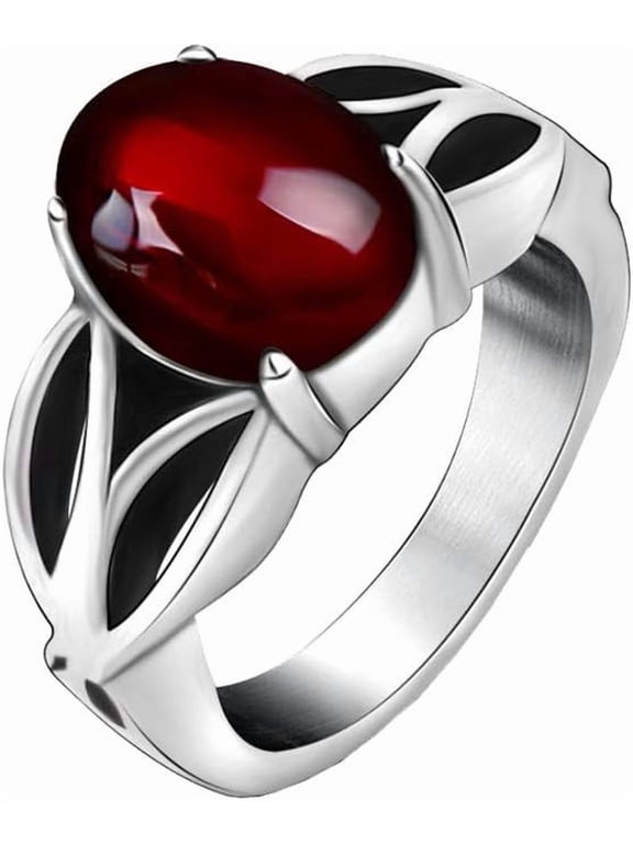 Unisex Stainless Steel Dragon Claw Blue/Red Oval CZ Gem Stone Ring Vintage Gothic Biker