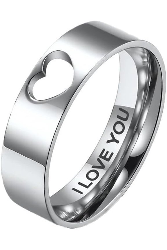 Unisex Stainless Steel Exquisite Love Cut-out Simple Trend Vintage Couple Proposal Birthday Date Ring