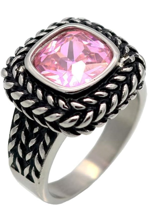 Unisex Stainless Steel Personality Classic Cut Multicolor Rhinestones Gemstone Signet Ring