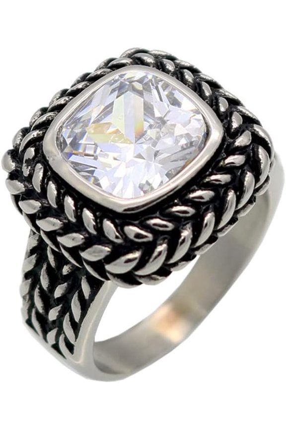 Unisex Stainless Steel Personality Classic Cut Multicolor Rhinestones Gemstone Signet Ring
