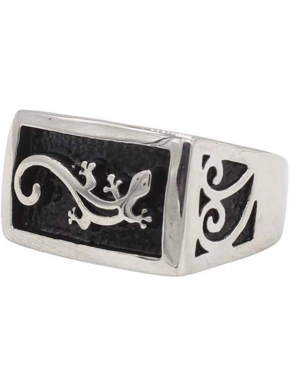 Unisex Stainless Steel Personality Vintage Gothic Tribal Animal Lizard Gecko Amulet Biker Ring Statement Band