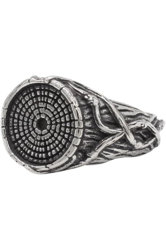 Unisex Stainless Steel Personality Vintage Hip Hop Family Round Tree of Life Deadwood Growth Signet Ring