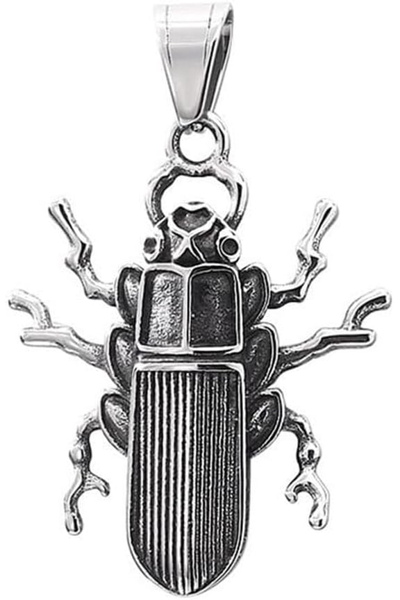 Unisex Stainless Steel Personality Vintage Hip Hop Rock Insect Scarab Beetle Skull Pendant Necklace