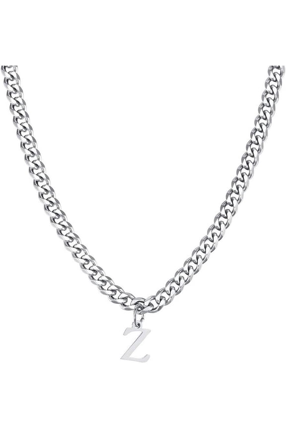 Unisex Stainless Steel Personalized Hip Hop Cool Solid Capital Large Initial A-Z 26 Letters Script Necklace Silver