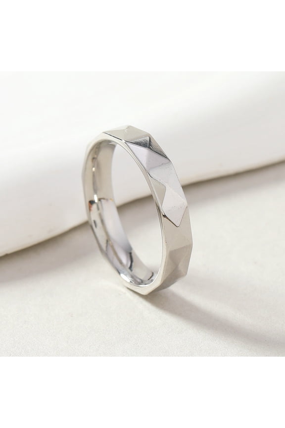 Unisex Stainless Steel Ring, 6mm Grinding Multi-Surface Diamond, Geometric Design with Round and Quadrilateral Elements