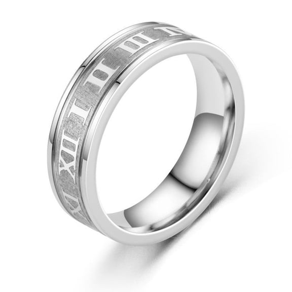 Unisex Stainless Steel Ring Round Shape Inner Arc Step Corrosion Design Band 6MM Width Roman Style Ring