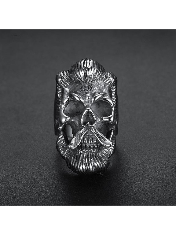 Unisex Stainless Steel Ring With Retro Beard Skull Locomotive Style U Shape Band For Festival Gift Great Festival Wear