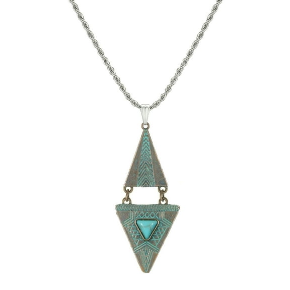 Unisex Stainless Steel Rope Chain with Boho Copper and Turquoise Pendant – 19 ½ inches