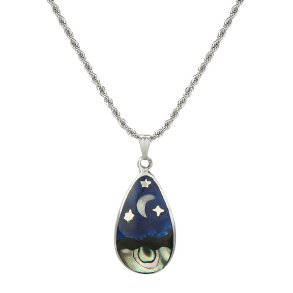 Unisex Stainless Steel Rope Chain with Celestial Abalone Pendant – 19 ½ inches