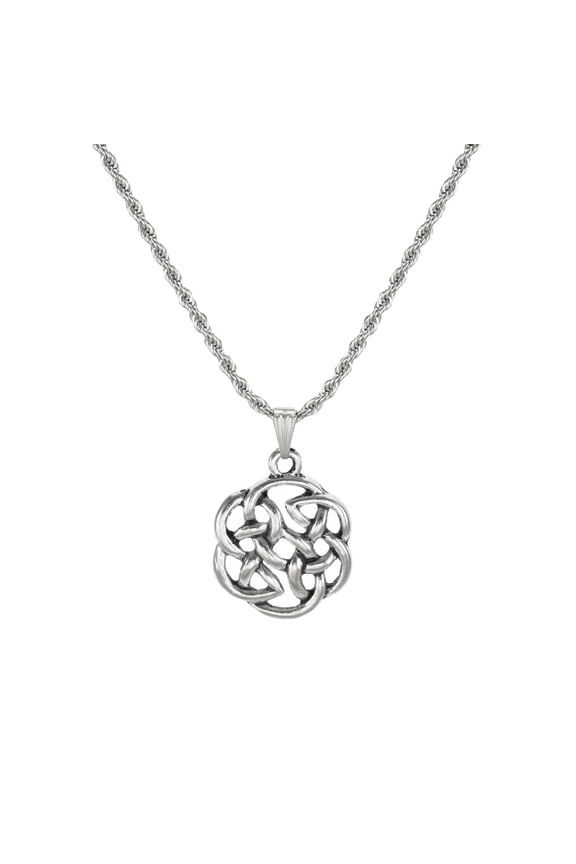 Unisex Stainless Steel Rope Chain with Pewter Celtic Knot Pendant  19  inches