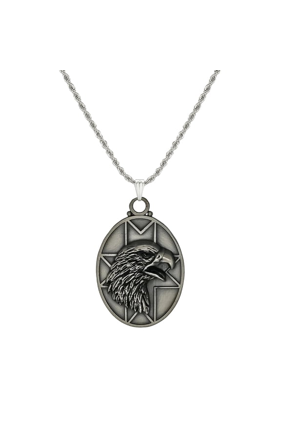 Unisex Stainless Steel Rope Chain with Pewter Eagle Head Pendant  19  inches