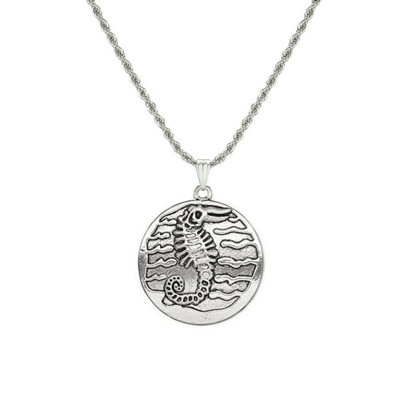 Unisex Stainless Steel Rope Chain with Pewter Seahorse Pendant – 19 ½ inches