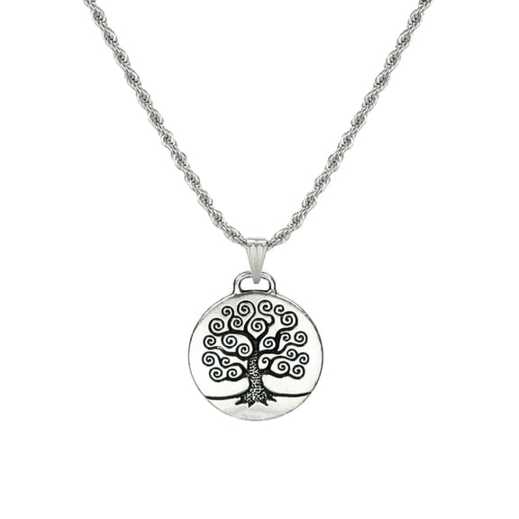 Unisex Stainless Steel Rope Chain with Pewter Tree of Life Pendant – 19 ½ inches