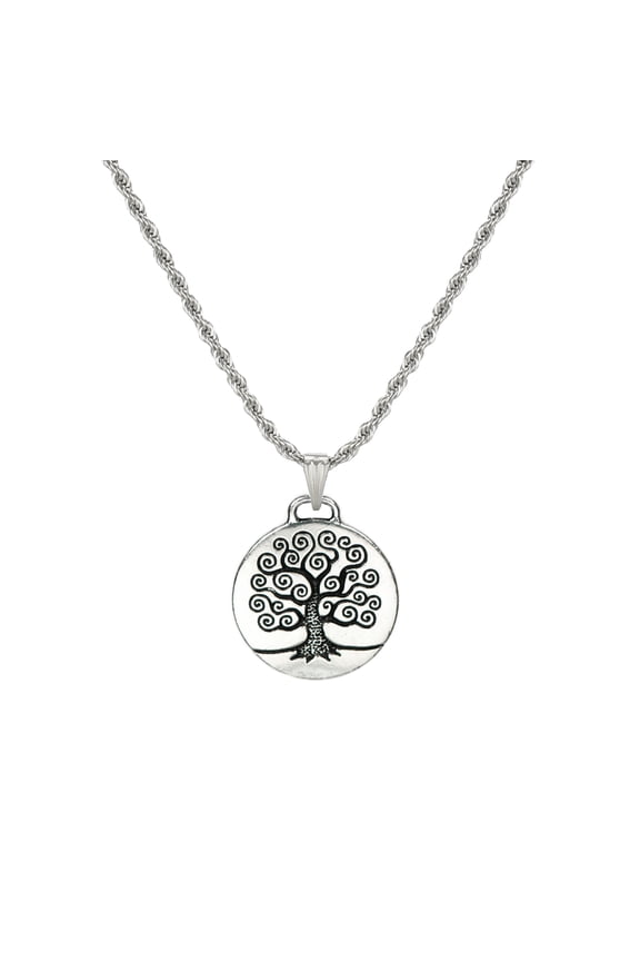 Unisex Stainless Steel Rope Chain with Pewter Tree of Life Pendant 19 inches
