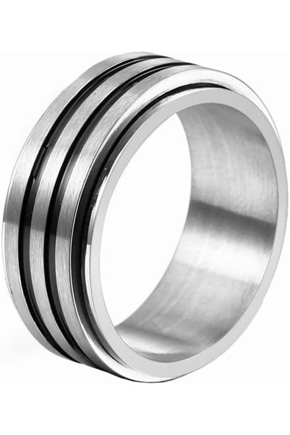 Unisex Stainless Steel Simple Cool Hip Hop 2 Layers Rotatable Biker Ring Relieve Anxiety Band