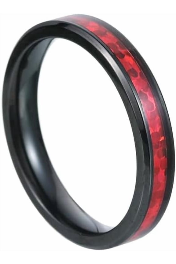 Unisex Stainless Steel Simple Dainty Thin Red Imitation Opal Stacking Matching Couple Ring Beveled Edges