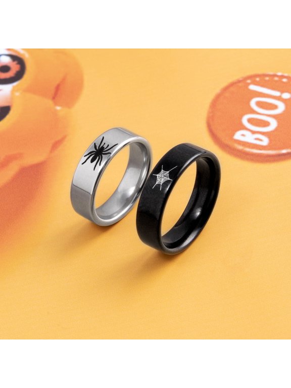 Unisex Stainless Steel Spider Web Ring Halloween Hip Hop Animal Zodiac Electroplated Ring Personalized Couple Jewelry