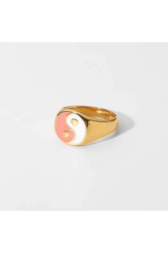 Unisex Stainless Steel Yin Yang Ring Waterproof Non Fading Statement Ring Europe And America Pattern Metal Classic