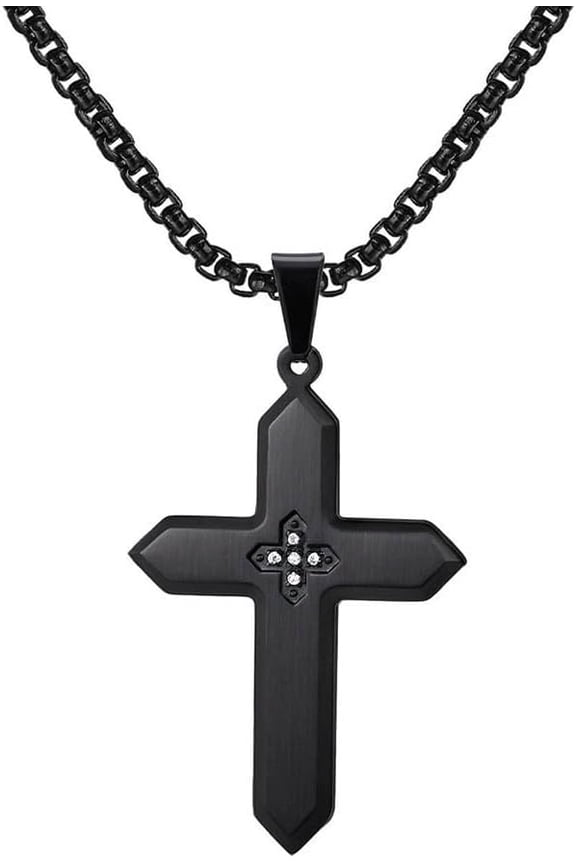 Unisex Stainless Steel Zircon Inlaid Personality Hip Hop Retro Sandblasted Cross Amulet Necklaces Jewelry