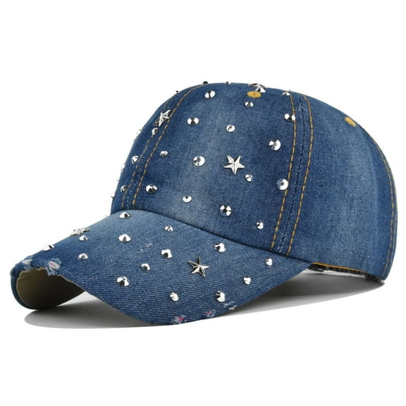 Unisex Star Sequined Denim Hat Fashion Funny Baseball Cap Ajustable Peaked Cap Outdoor Sports Couple Hats Adjustable Curved Brim Hats Sun