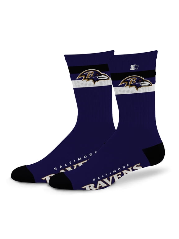Unisex Starter Baltimore Ravens Team Color Two-Stripe Crew Socks
