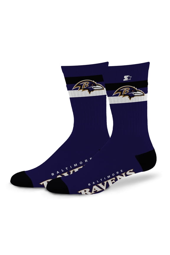 Unisex Starter Baltimore Ravens Team Color Two-Stripe Crew Socks