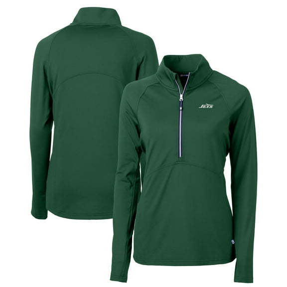 Women's Cutter & Buck Hunter Green New York Jets Primary Logo DryTec Adapt Eco Knit Stretch Recycled Raglan Half-Zip Top