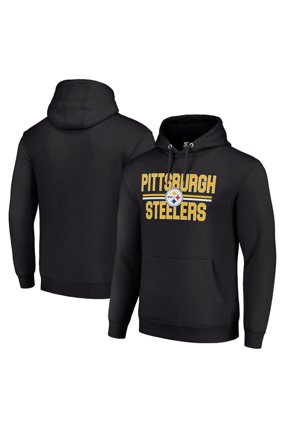 Unisex Starter Black Pittsburgh Steelers Team Mesh Print Graphic Tri-Blend Pullover Hoodie