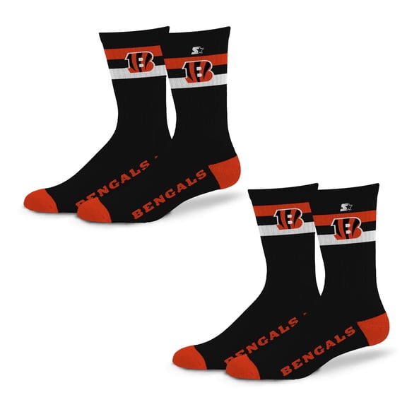 Unisex Starter Cincinnati Bengals Team Color 2-Stripe 2-Pack Crew Socks Set