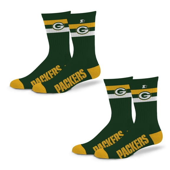 Unisex Starter Green Bay Packers Team Color 2-Stripe 2-Pack Crew Socks Set
