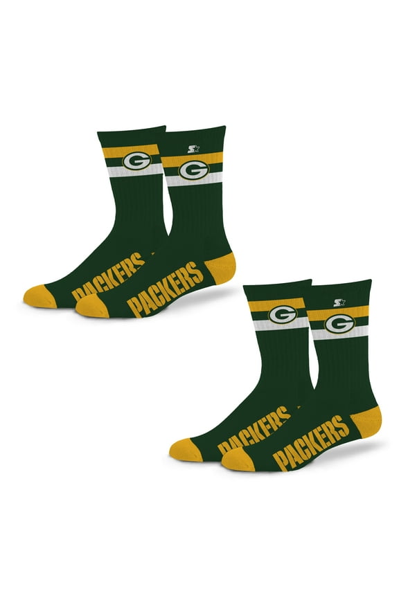 Unisex Starter Green Bay Packers Team Color 2-Stripe 2-Pack Crew Socks Set