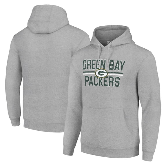 Unisex Starter Heather Gray Green Bay Packers Team Mesh Print Graphic Tri-Blend Pullover Hoodie
