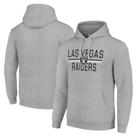 Unisex Starter Heather Gray Las Vegas Raiders Team Mesh Print Graphic Tri-Blend Pullover Hoodie