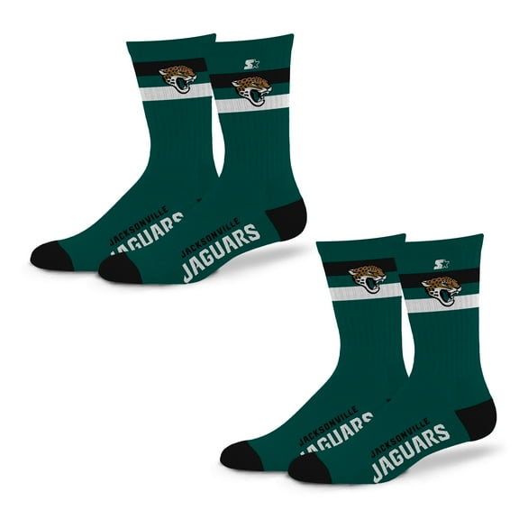 Unisex Starter Jacksonville Jaguars Team Color 2-Stripe 2-Pack Crew Socks Set