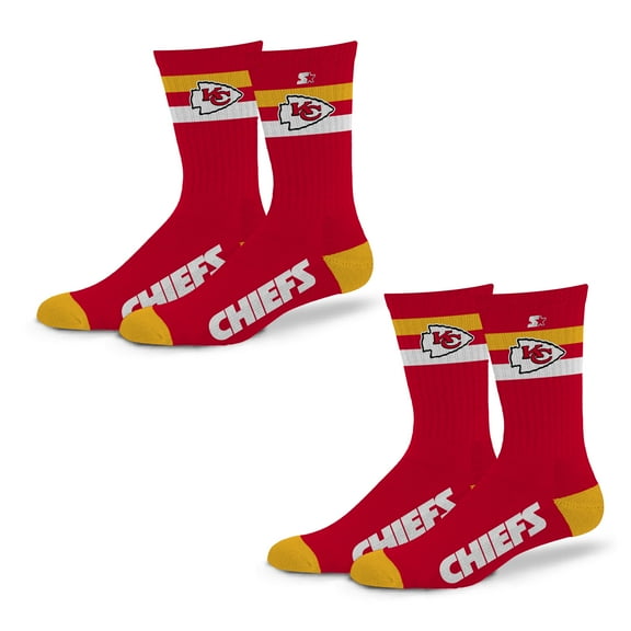 Unisex Starter Kansas City Chiefs Team Color 2-Stripe 2-Pack Crew Socks Set