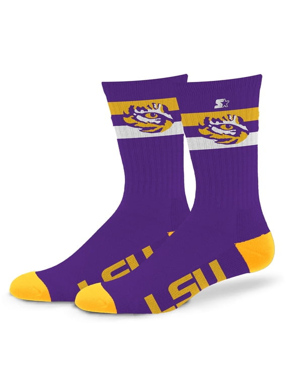 Unisex Starter LSU Tigers Team Color Two-Stripe Crew Socks