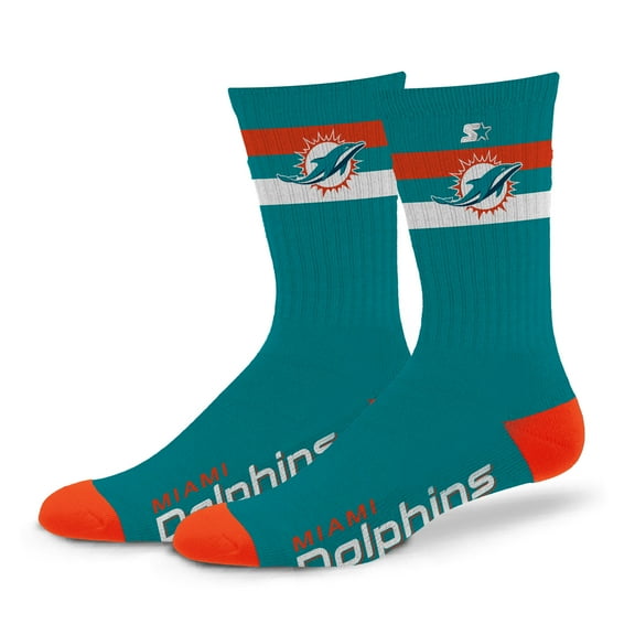 Unisex Starter Miami Dolphins Team Color Two-Stripe Crew Socks