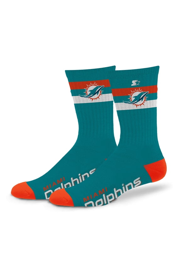 Unisex Starter Miami Dolphins Team Color Two-Stripe Crew Socks