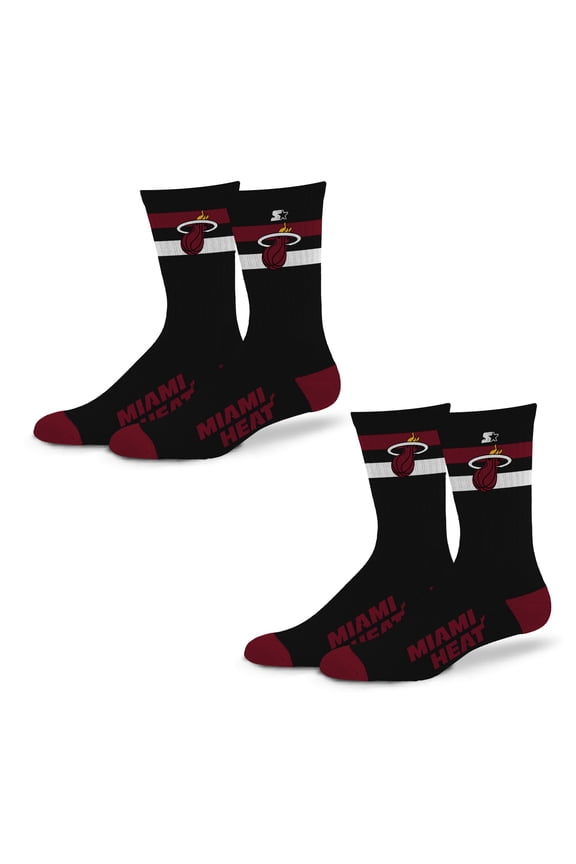 Unisex Starter Miami Heat Team Color 2-Stripe 2-Pack Crew Socks Set