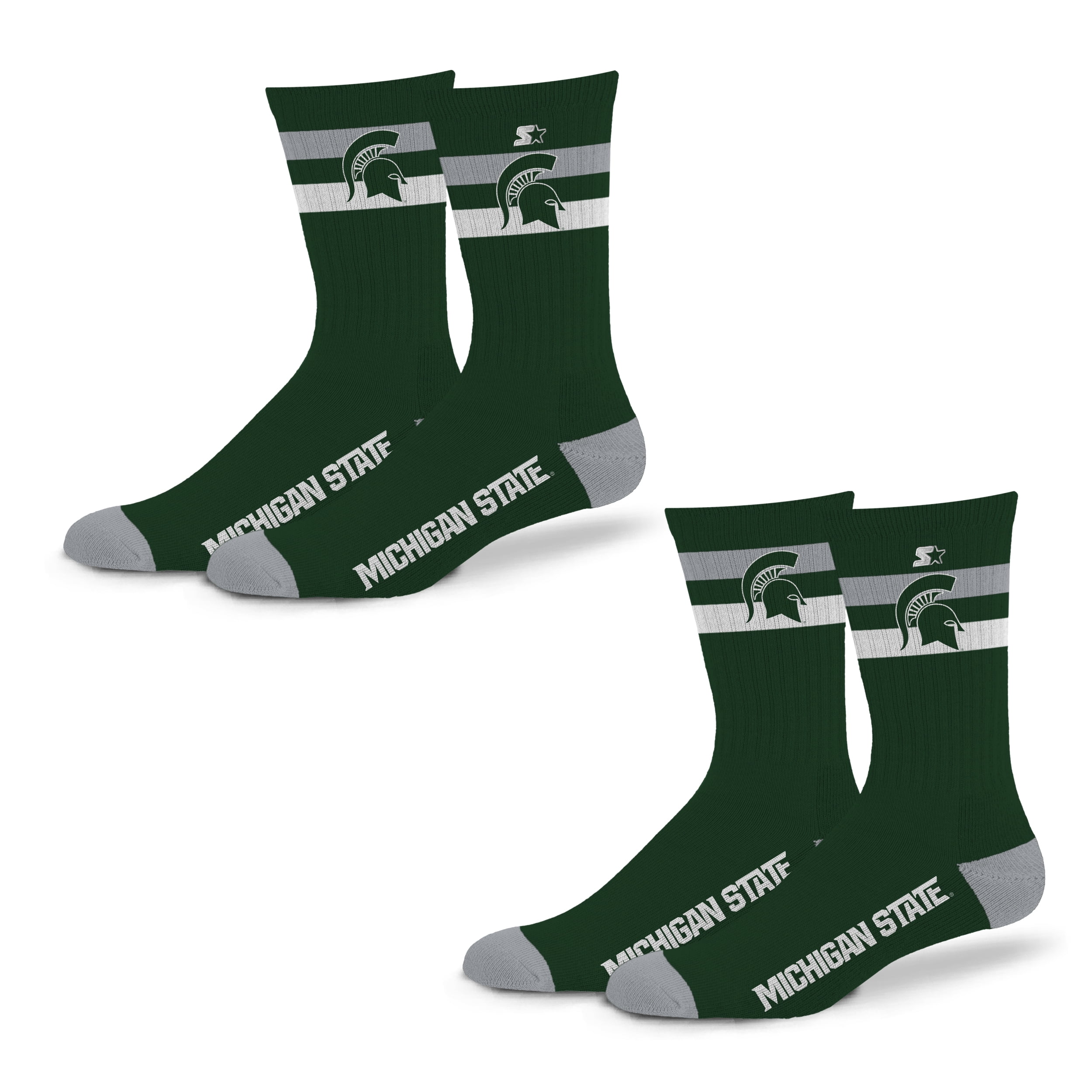 Michigan Tech Socks Unisex Starter Michigan State Spartans Team Color 2-Stripe 2-Pack Crew ...