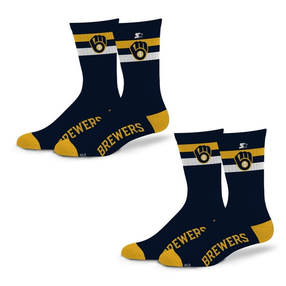 Unisex Starter Milwaukee Brewers Team Color 2-Stripe 2-Pack Crew Socks Set