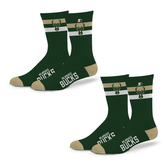 Unisex Starter Milwaukee Bucks Team Color 2-Stripe 2-Pack Crew Socks Set