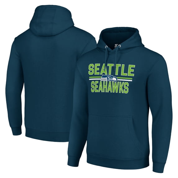Unisex Starter Navy Seattle Seahawks Team Mesh Print Graphic Tri-Blend Pullover Hoodie