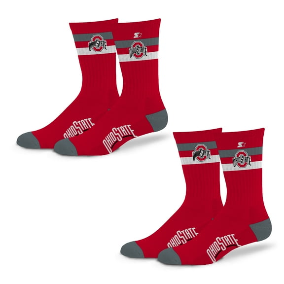 Unisex Starter Ohio State Buckeyes Team Color 2-Stripe 2-Pack Crew Socks Set