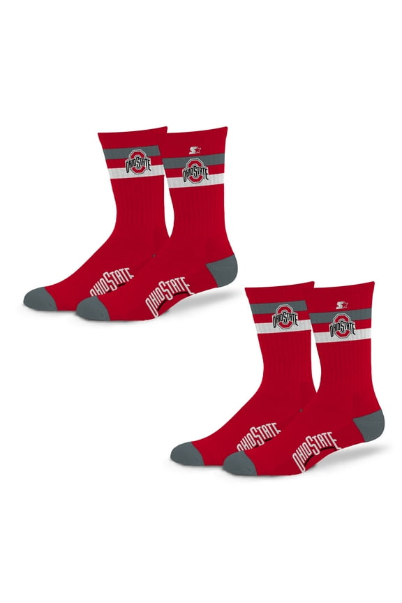 Unisex Starter Ohio State Buckeyes Team Color 2-Stripe 2-Pack Crew Socks Set