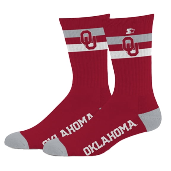 Unisex Starter  Oklahoma Sooners Team Color Two-Stripe Crew Socks